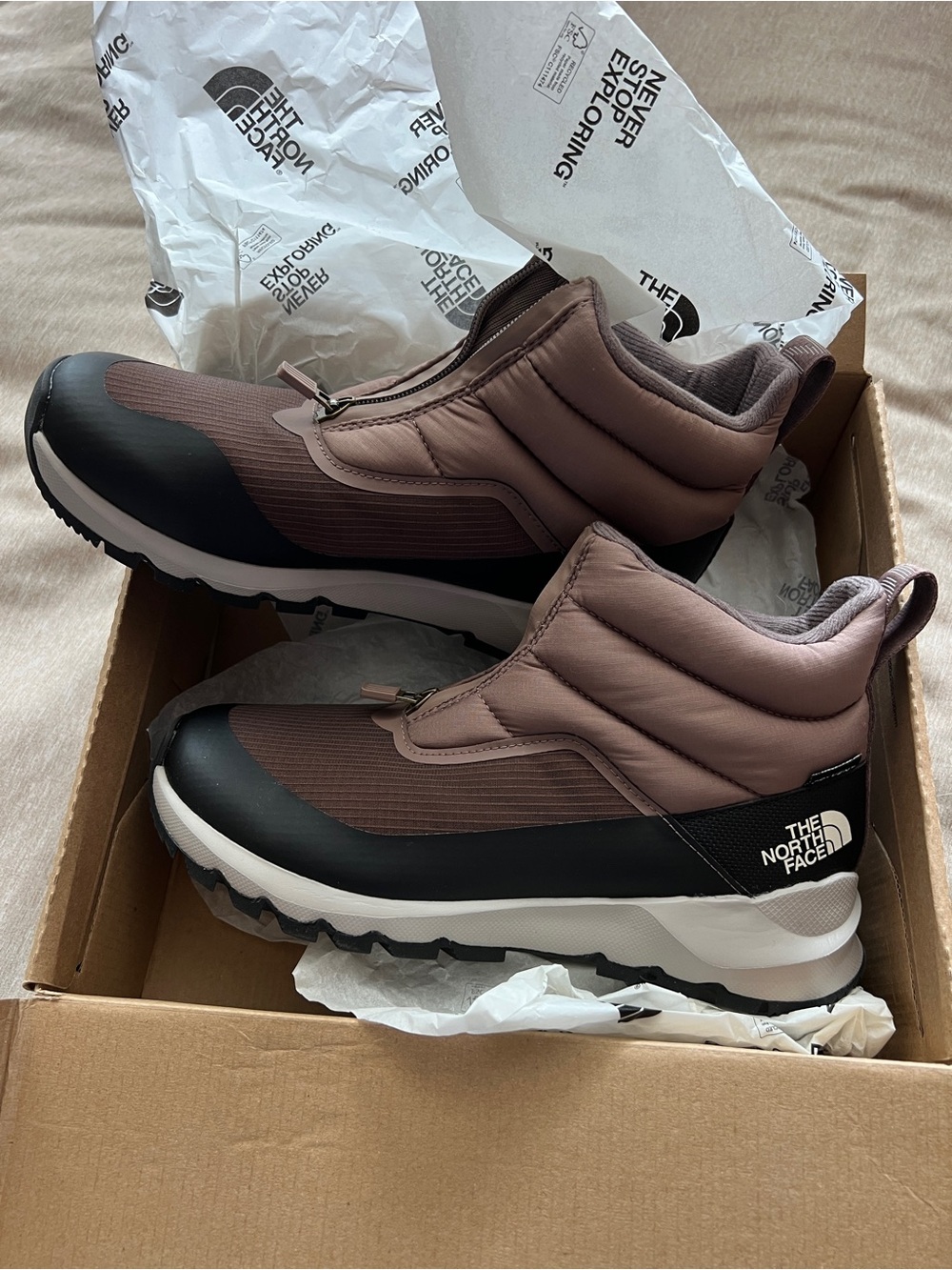 The North Face Women's Brown and Black Waterproof Zipper Ankle Boots